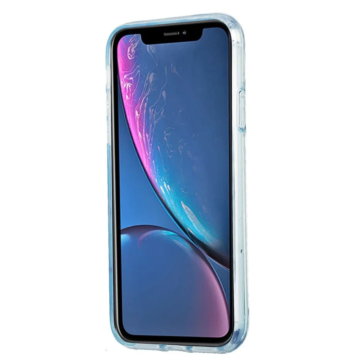 Rotary Kickstand TPU Phone Cover Electroplating Marble Pattern Super Tough 2.0mm IMD IML Case for iPhone XR 6.1 inch - Pink/White