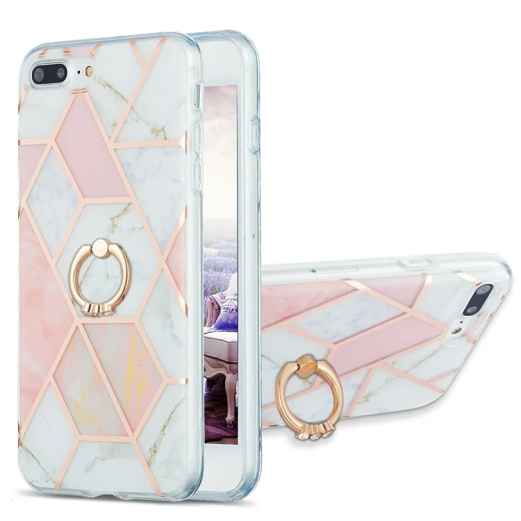 Electroplating TPU Phone Kickstand Cover IMD IML Marble Pattern Ultra Thin 2.0mm Case for iPhone 7 Plus 5.5 inch/8 Plus 5.5 inch - Pink/White