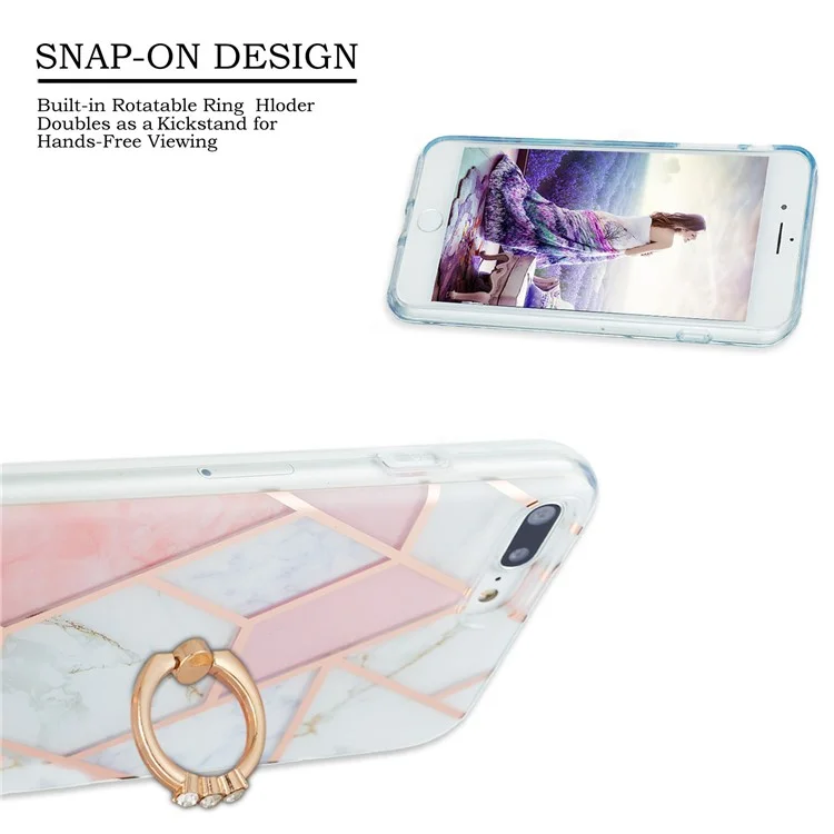 Electroplating TPU Phone Kickstand Cover IMD IML Marble Pattern Ultra Thin 2.0mm Case for iPhone 7 Plus 5.5 inch/8 Plus 5.5 inch - Pink/White