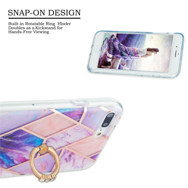 Electroplating TPU Phone Kickstand Cover IMD IML Marble Pattern Ultra Thin 2.0mm Case for iPhone 7 Plus 5.5 inch/8 Plus 5.5 inch - Light Purple