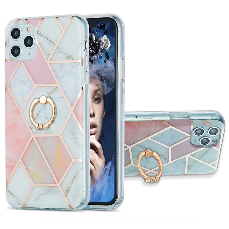 Étui à motif de marbre en TPU de 2,0 mm avec support pour téléphone portable pour iPhone 11 Pro 5,8 pouces - Rose/Blanc