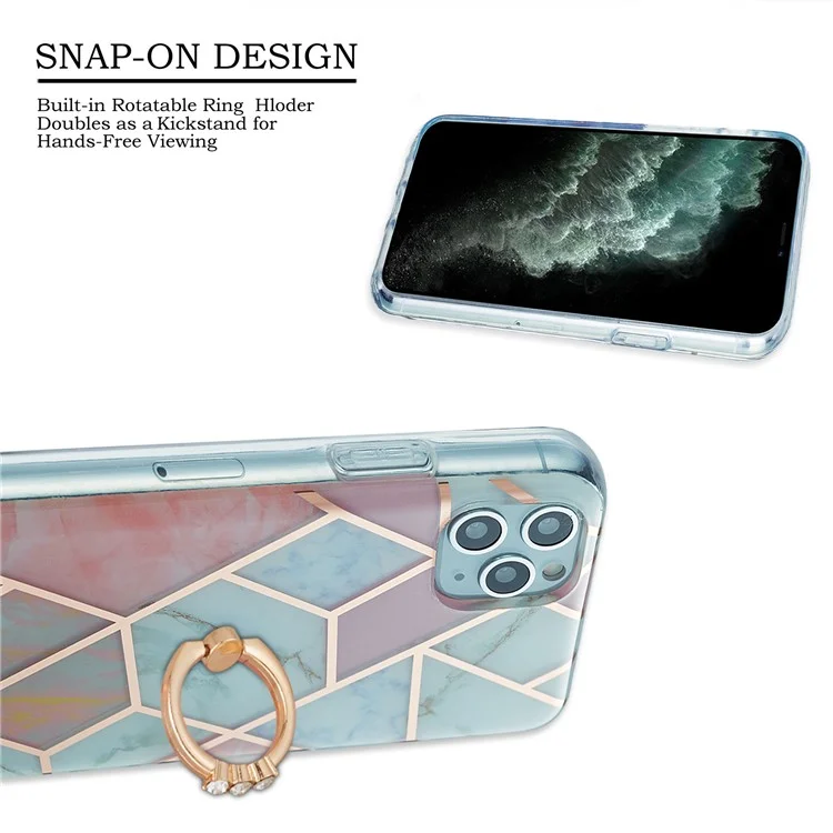Étui à motif de marbre en TPU de 2,0 mm avec support pour téléphone portable pour iPhone 11 Pro 5,8 pouces - Rose/Blanc