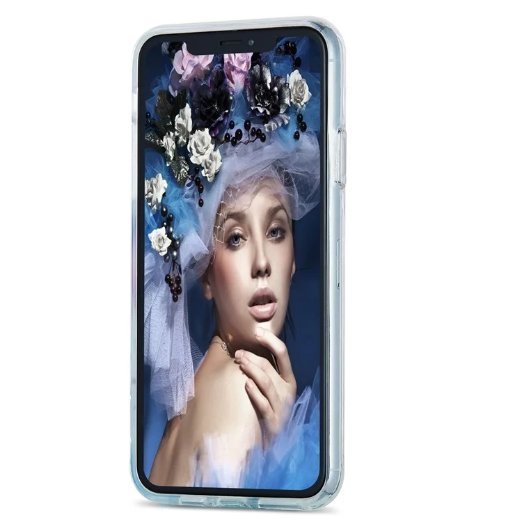 Housse de téléphone TPU avec support rotatif en forme de support 2.0mm à motif marbre anti-chute plaqué électrolytique IMD IML pour iPhone 11 Pro Max 6.5 pouces - Rose/Blanc