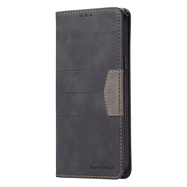 BINFEN COLOR Многоцветный дизайн Магнитный Bi-color Flip Phone Covering Shell Wallet Function Stand PU Leather Phone Case для iPhone X / iPhone XS 5,8 дюйма - Черный