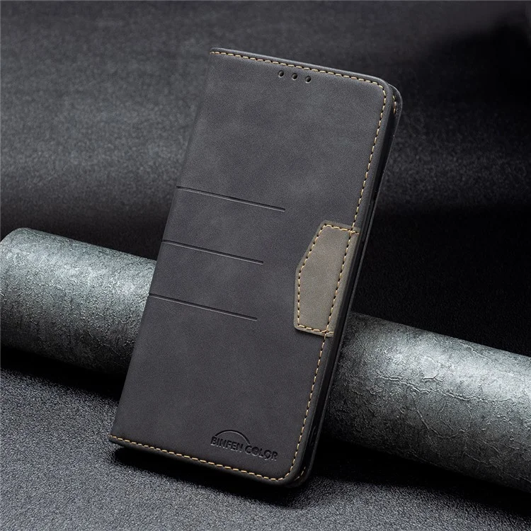 BINFEN COLOR Многоцветный дизайн Магнитный Bi-color Flip Phone Covering Shell Wallet Function Stand PU Leather Phone Case для iPhone X / iPhone XS 5,8 дюйма - Черный