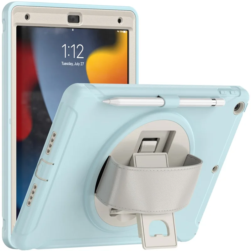 Hidden Kickstand PC + TPU Shockproof Tablet Case Cover with Hand Strap for iPad 10.2 (2021)/(2020)/(2019) - Crystal Blue
