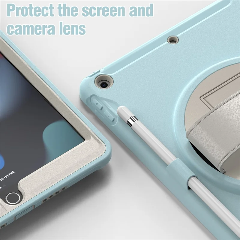 Hidden Kickstand PC + TPU Shockproof Tablet Case Cover with Hand Strap for iPad 10.2 (2021)/(2020)/(2019) - Crystal Blue