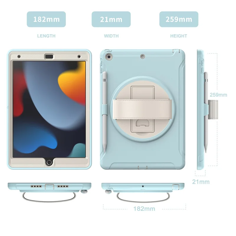 Hidden Kickstand PC + TPU Shockproof Tablet Case Cover with Hand Strap for iPad 10.2 (2021)/(2020)/(2019) - Crystal Blue
