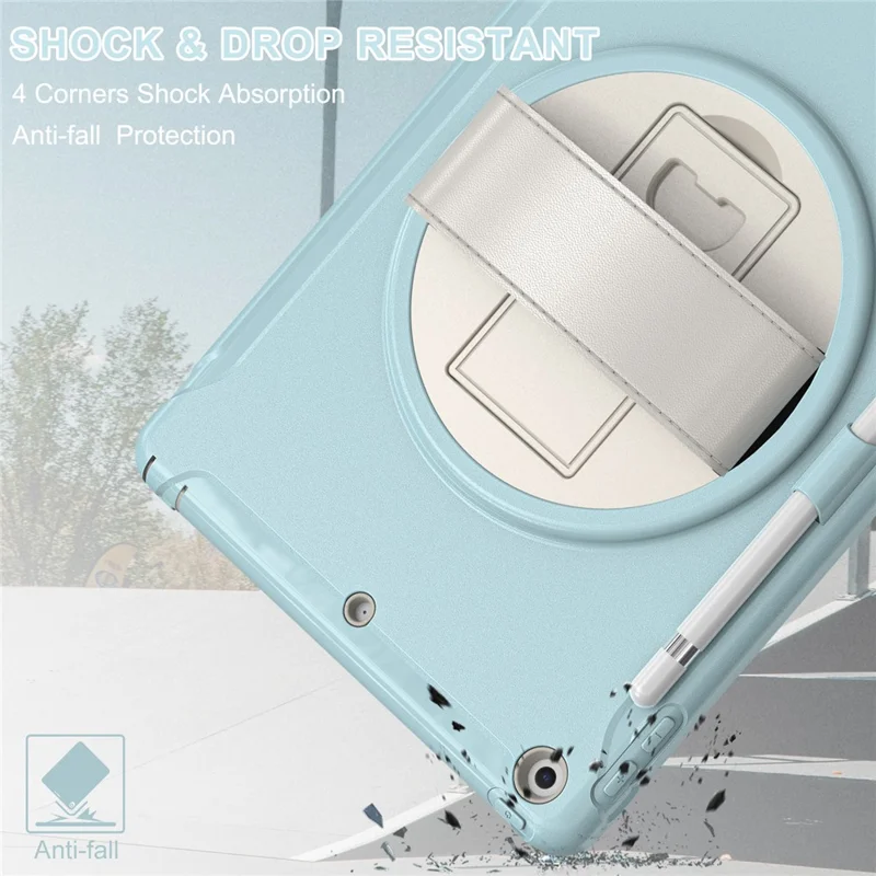 Hidden Kickstand PC + TPU Shockproof Tablet Case Cover with Hand Strap for iPad 10.2 (2021)/(2020)/(2019) - Crystal Blue