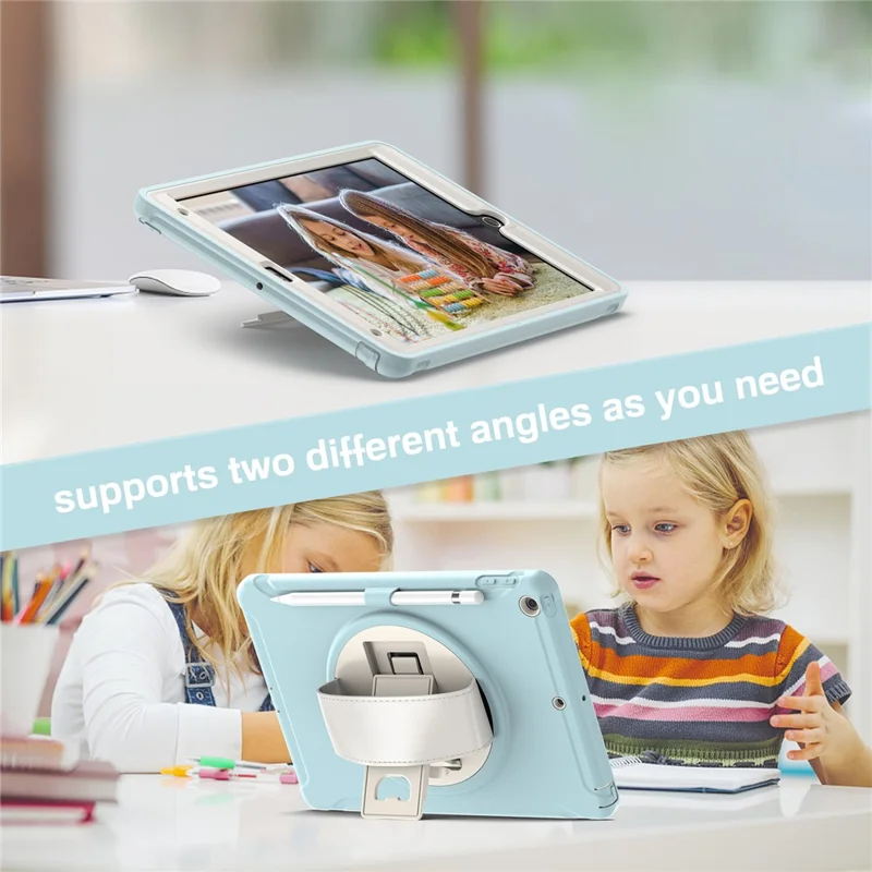 Hidden Kickstand PC + TPU Shockproof Tablet Case Cover with Hand Strap for iPad 10.2 (2021)/(2020)/(2019) - Crystal Blue