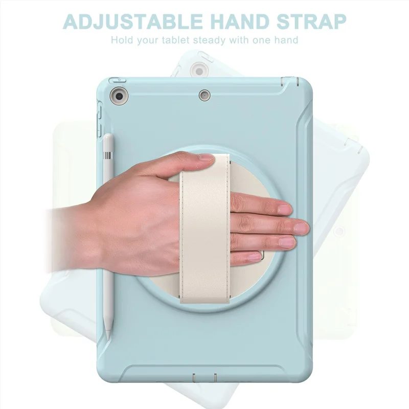 Hidden Kickstand PC + TPU Shockproof Tablet Case Cover with Hand Strap for iPad 10.2 (2021)/(2020)/(2019) - Crystal Blue