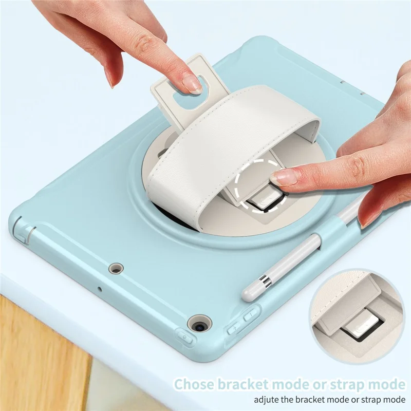 Hidden Kickstand PC + TPU Shockproof Tablet Case Cover with Hand Strap for iPad 10.2 (2021)/(2020)/(2019) - Crystal Blue