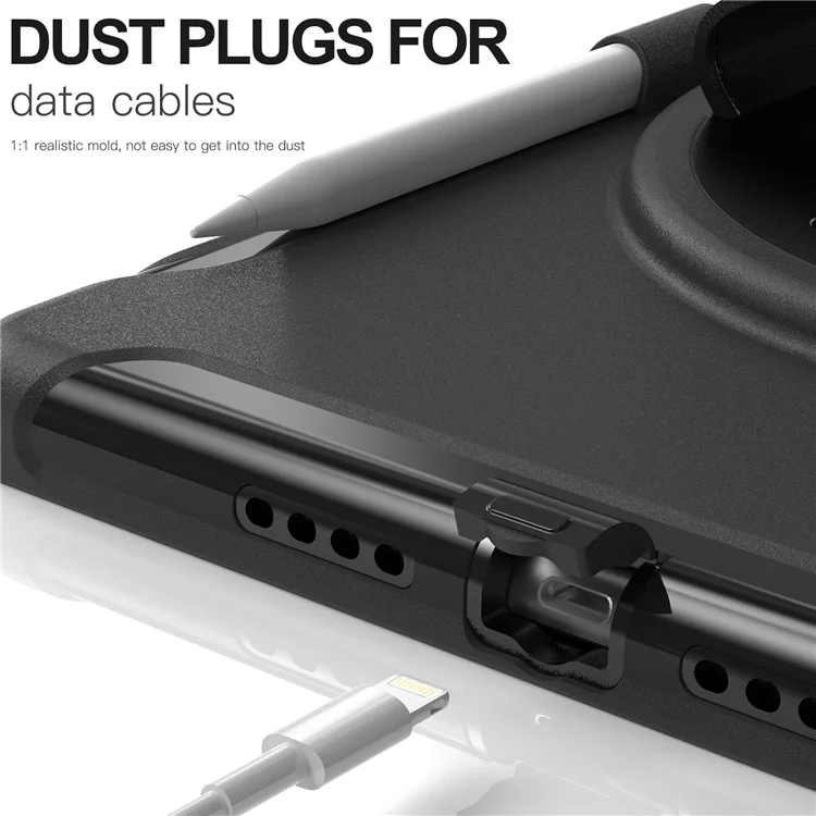 Versteckter Ständer PC + TPU stoßfeste Tablet-Hülle mit Handschlaufe für iPad 10.2 (2021)/(2020)/(2019) - Schwarz