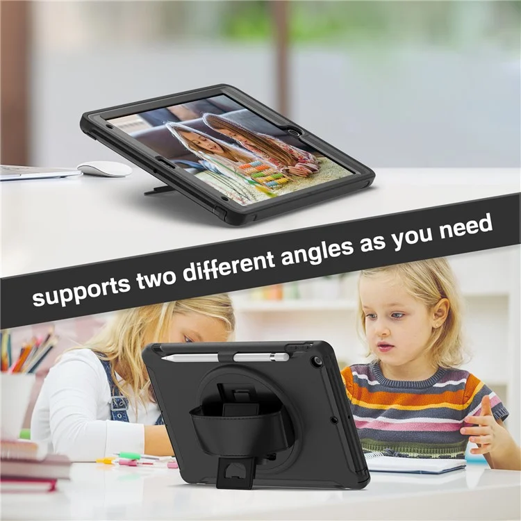 Versteckter Ständer PC + TPU stoßfeste Tablet-Hülle mit Handschlaufe für iPad 10.2 (2021)/(2020)/(2019) - Schwarz