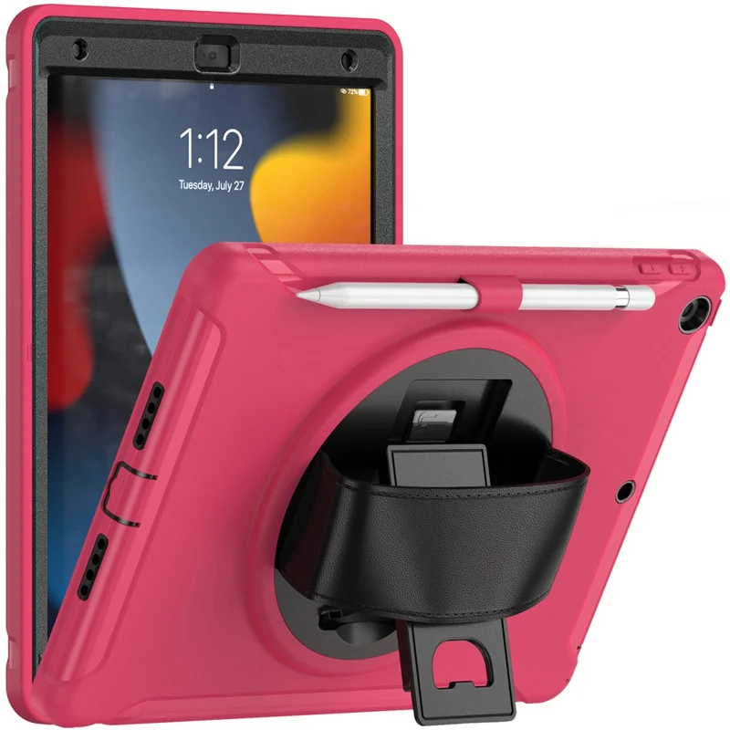 Hidden Kickstand PC + TPU Shockproof Tablet Case Cover with Hand Strap for iPad 10.2 (2021)/(2020)/(2019) - Rose