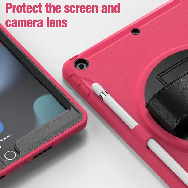 Hidden Kickstand PC + TPU Shockproof Tablet Case Cover with Hand Strap for iPad 10.2 (2021)/(2020)/(2019) - Rose