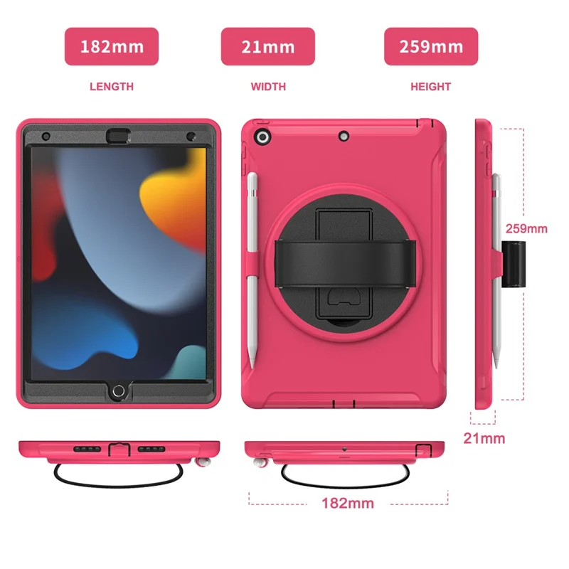 Hidden Kickstand PC + TPU Shockproof Tablet Case Cover with Hand Strap for iPad 10.2 (2021)/(2020)/(2019) - Rose