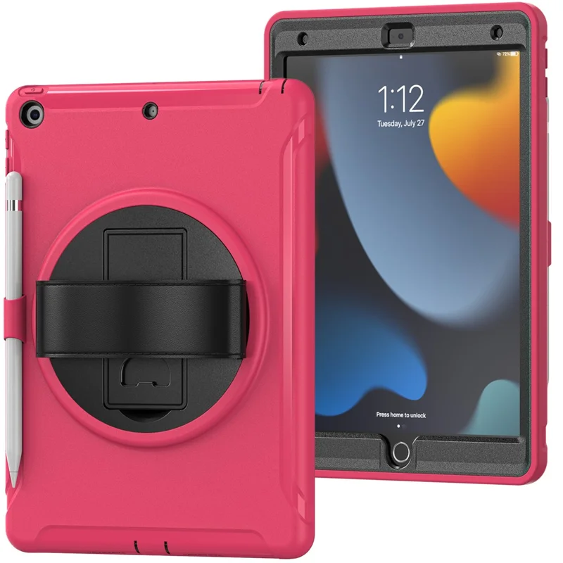 Hidden Kickstand PC + TPU Shockproof Tablet Case Cover with Hand Strap for iPad 10.2 (2021)/(2020)/(2019) - Rose