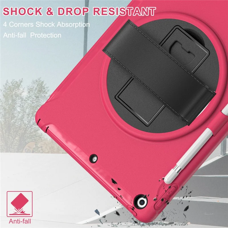 Hidden Kickstand PC + TPU Shockproof Tablet Case Cover with Hand Strap for iPad 10.2 (2021)/(2020)/(2019) - Rose