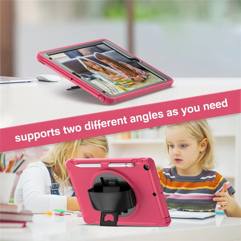 Hidden Kickstand PC + TPU Shockproof Tablet Case Cover with Hand Strap for iPad 10.2 (2021)/(2020)/(2019) - Rose