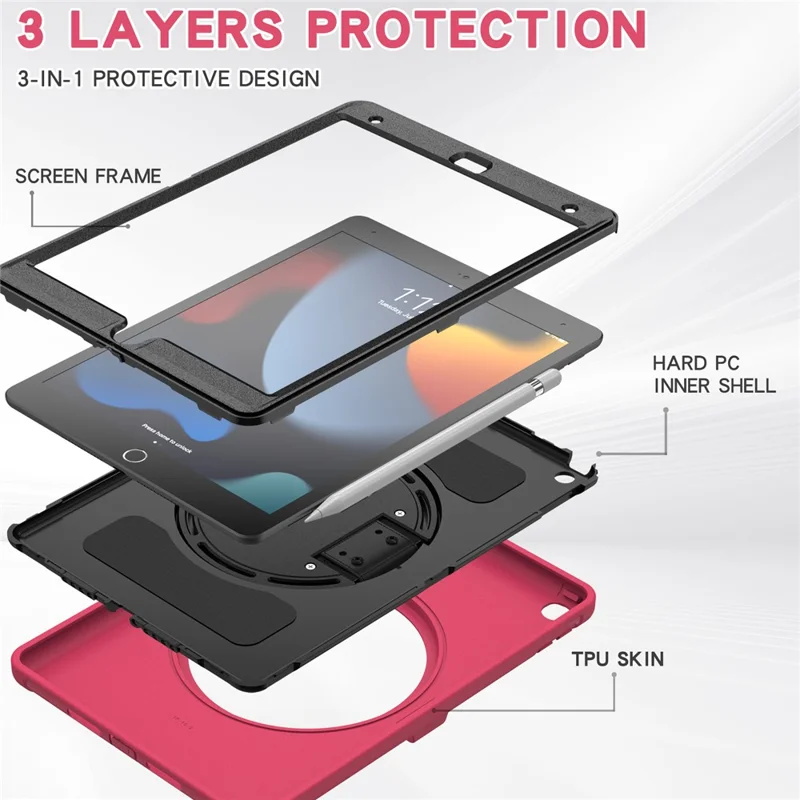 Hidden Kickstand PC + TPU Shockproof Tablet Case Cover with Hand Strap for iPad 10.2 (2021)/(2020)/(2019) - Rose