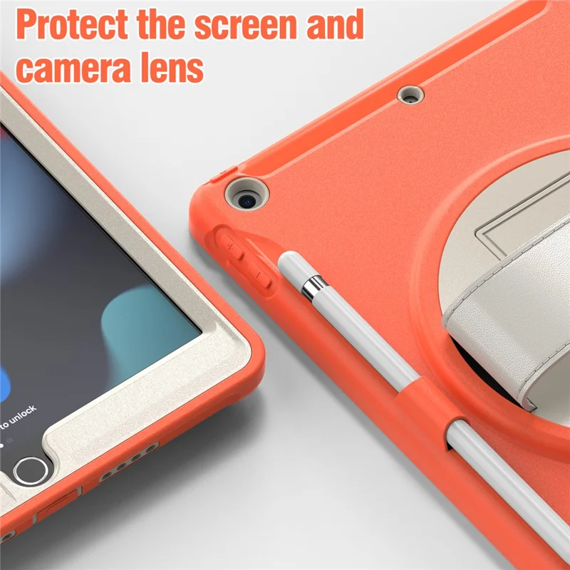 Hidden Kickstand PC + TPU Shockproof Tablet Case Cover with Hand Strap for iPad 10.2 (2021)/(2020)/(2019) - Coral Orange