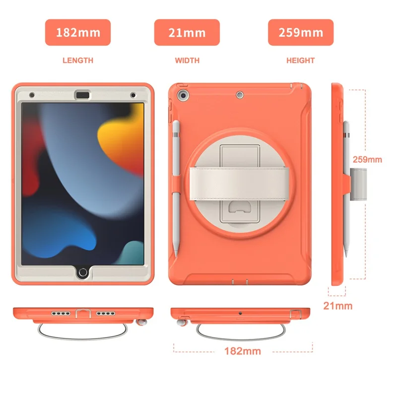 Hidden Kickstand PC + TPU Shockproof Tablet Case Cover with Hand Strap for iPad 10.2 (2021)/(2020)/(2019) - Coral Orange
