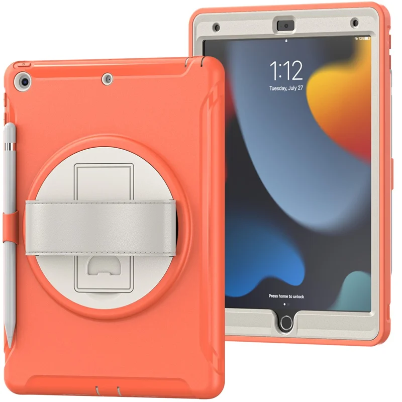 Hidden Kickstand PC + TPU Shockproof Tablet Case Cover with Hand Strap for iPad 10.2 (2021)/(2020)/(2019) - Coral Orange