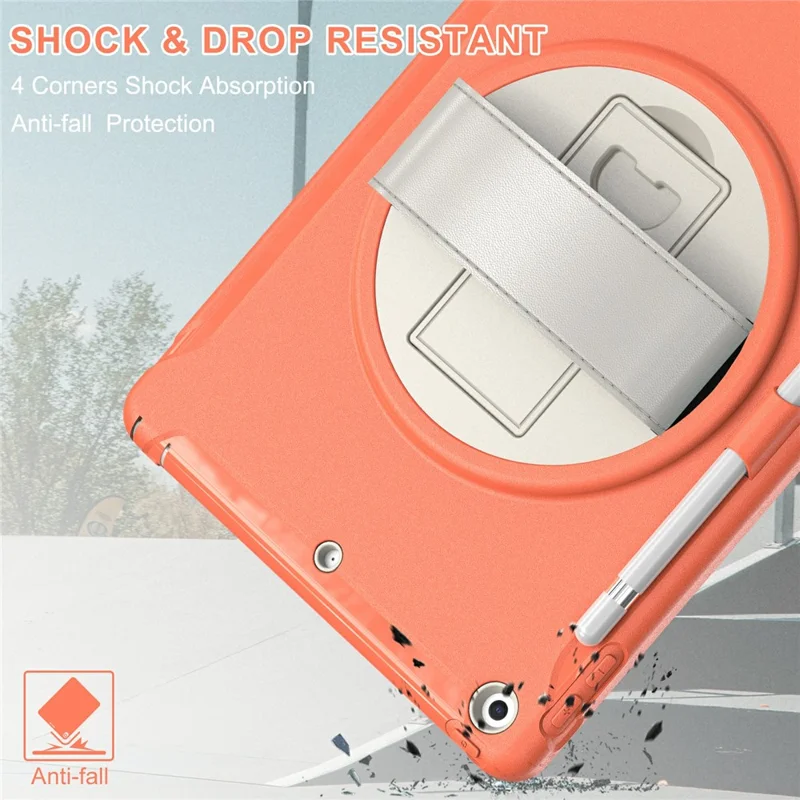 Hidden Kickstand PC + TPU Shockproof Tablet Case Cover with Hand Strap for iPad 10.2 (2021)/(2020)/(2019) - Coral Orange