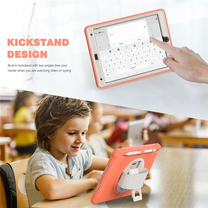 Hidden Kickstand PC + TPU Shockproof Tablet Case Cover with Hand Strap for iPad 10.2 (2021)/(2020)/(2019) - Coral Orange
