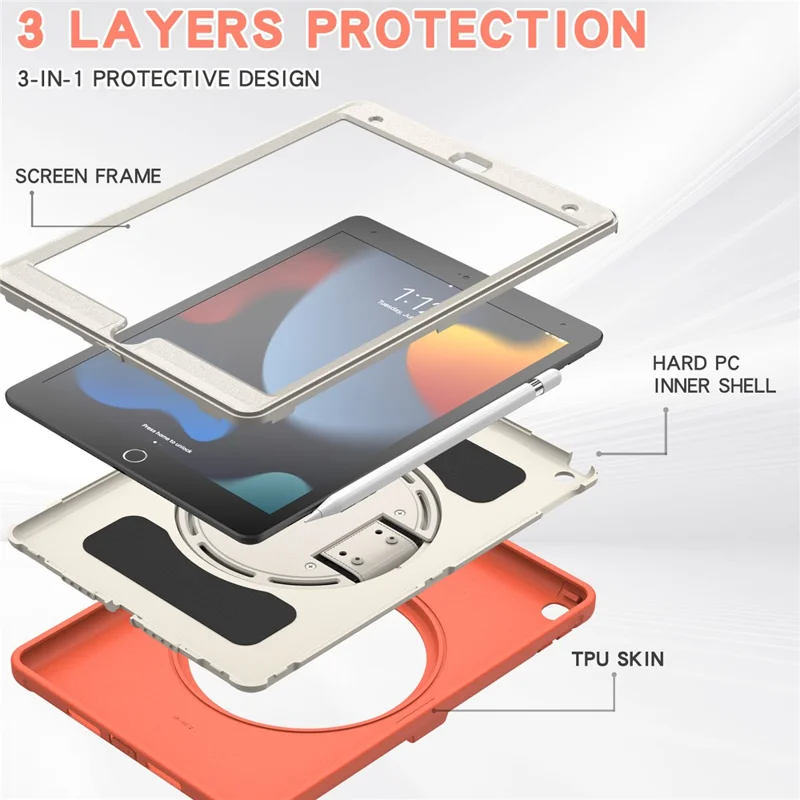 Hidden Kickstand PC + TPU Shockproof Tablet Case Cover with Hand Strap for iPad 10.2 (2021)/(2020)/(2019) - Coral Orange