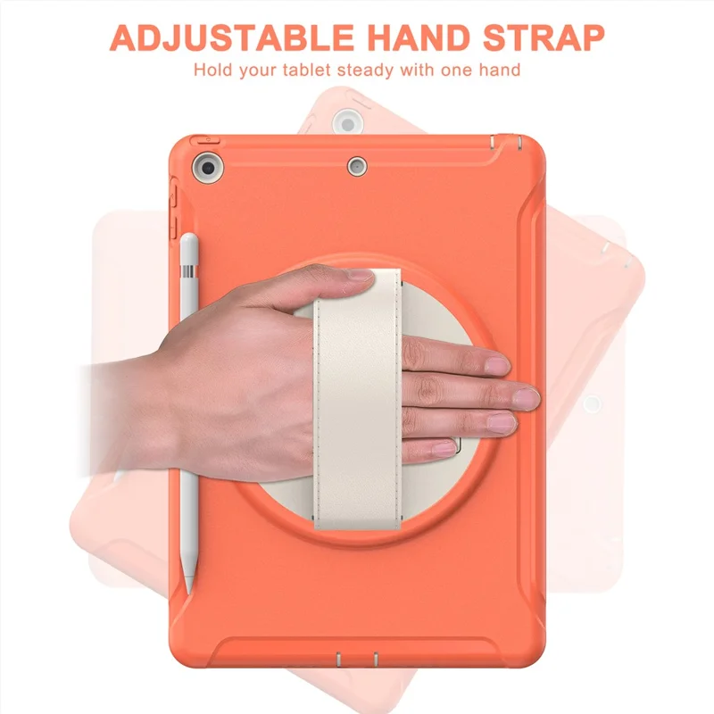 Hidden Kickstand PC + TPU Shockproof Tablet Case Cover with Hand Strap for iPad 10.2 (2021)/(2020)/(2019) - Coral Orange