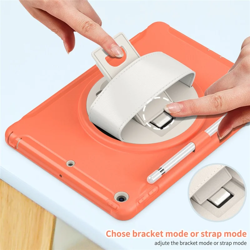 Hidden Kickstand PC + TPU Shockproof Tablet Case Cover with Hand Strap for iPad 10.2 (2021)/(2020)/(2019) - Coral Orange