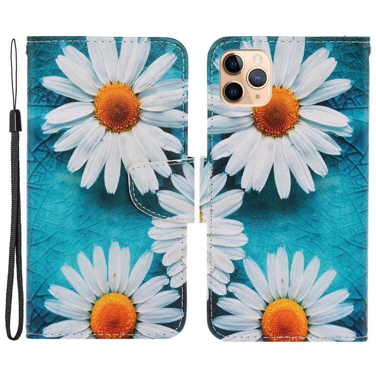 Magnetic Flip Pattern Printing Inner TPU and PU Leather Wallet Case Stand Folio Cover with Strap for iPhone 11 Pro 5.8 inch - Daisies