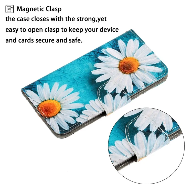 Élégant Motif D'impression PU Portefeuille en Cuir PU Coble Magnétique Flip Stand Foio Couverce Avec Strap Pour Iphone SE (2022) / SE (2020) / 8/7 - Marguerites