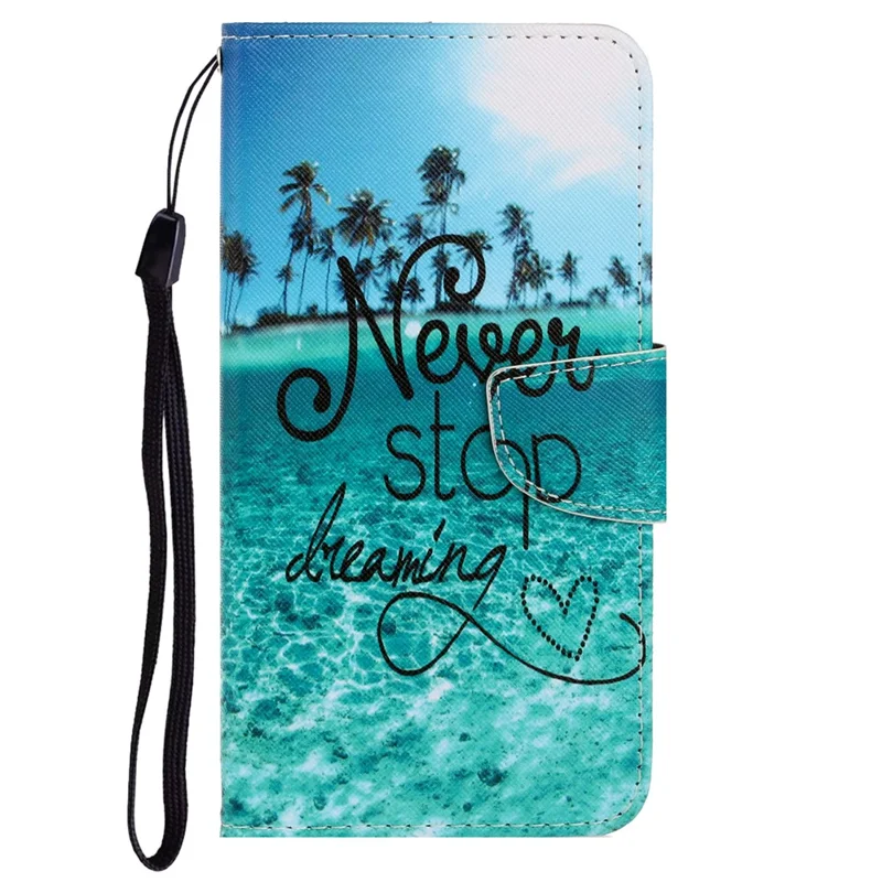 Stylish Pattern Printing PU Leather Wallet Case Magnetic Flip Stand Folio Cover with Strap for iPhone SE (2022)/SE (2020)/8/7 - Never Stop Dreaming