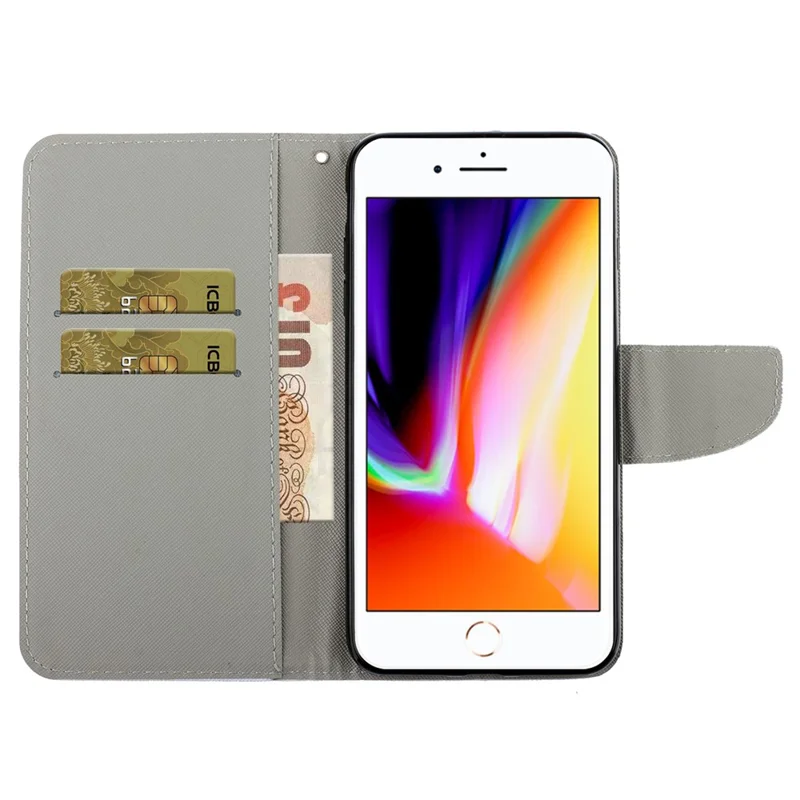 Stylish Pattern Printing PU Leather Wallet Case Magnetic Flip Stand Folio Cover with Strap for iPhone SE (2022)/SE (2020)/8/7 - Never Stop Dreaming
