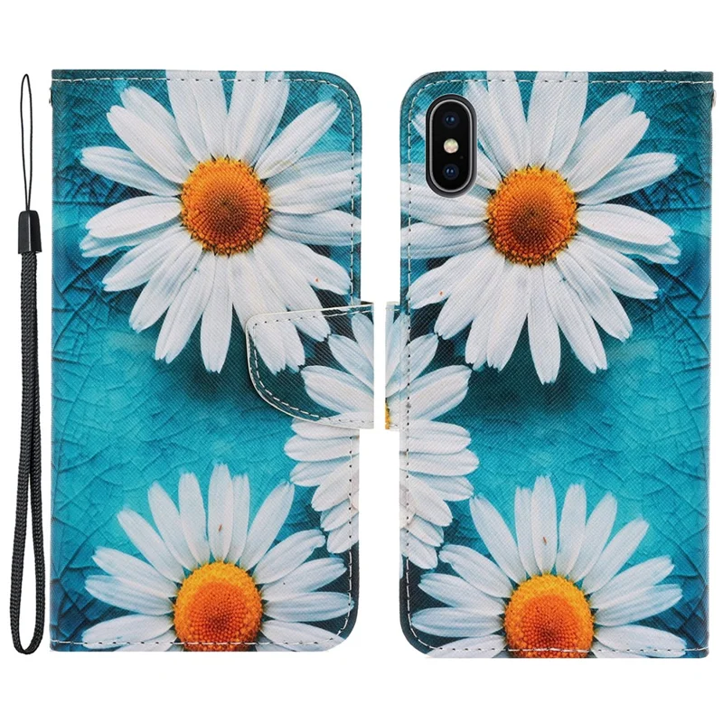 Wallet Stylish Pattern Printing PU Leather Case Magnetic Flip Stand Folio Cover with Strap for iPhone X/XS 5.8 inch - Daisies