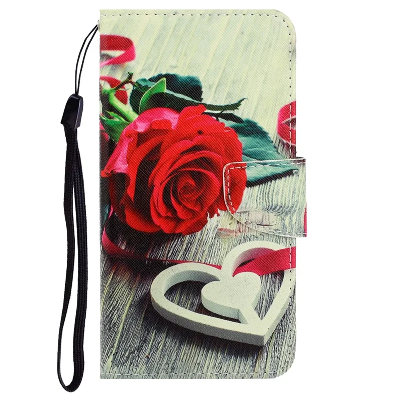 Wallet Stylish Pattern Printing PU Leather Case Magnetic Flip Stand Folio Cover with Strap for iPhone X/XS 5.8 inch - Rose