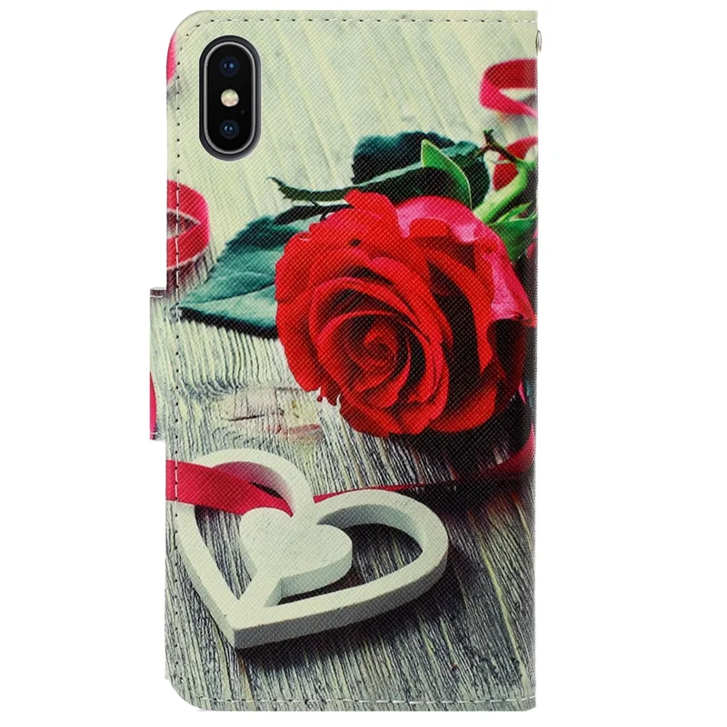 Wallet Stylish Pattern Printing PU Leather Case Magnetic Flip Stand Folio Cover with Strap for iPhone X/XS 5.8 inch - Rose