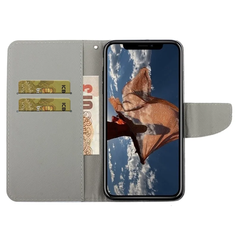 Wallet Stylish Pattern Printing PU Leather Case Magnetic Flip Stand Folio Cover with Strap for iPhone X/XS 5.8 inch - Rose