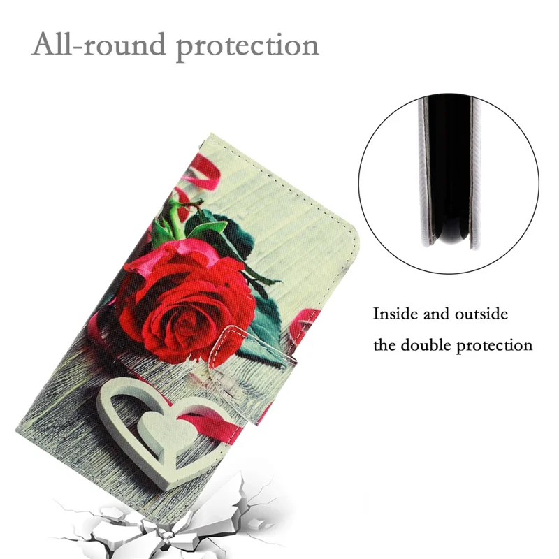 Wallet Stylish Pattern Printing PU Leather Case Magnetic Flip Stand Folio Cover with Strap for iPhone X/XS 5.8 inch - Rose