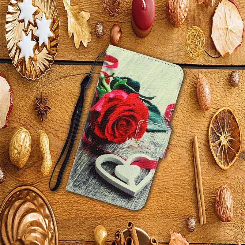 Wallet Stylish Pattern Printing PU Leather Case Magnetic Flip Stand Folio Cover with Strap for iPhone X/XS 5.8 inch - Rose