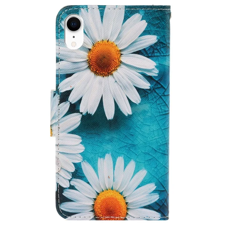 For iPhone XR 6.1 inch Phone Case Stylish Pattern Printing PU Leather Wallet Strong Magnetic Flip Stand Folio Phone Cover with Strap - Daisies