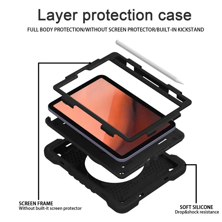 360-degree Rotating Kickstand Anti-Scratch Anti-Drop PC + Silicone Tablet Case with Shoulder Strap for iPad mini (2024) / mini (2021) - All Back