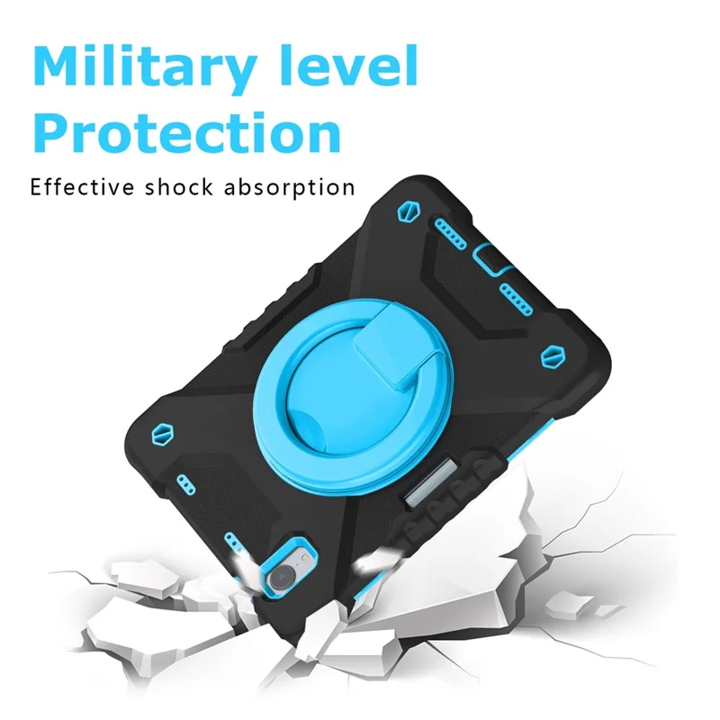 360-degree Rotating Kickstand Anti-Scratch Anti-Drop PC + Silicone Tablet Case with Shoulder Strap for iPad mini (2024) / mini (2021) - Black / Blue