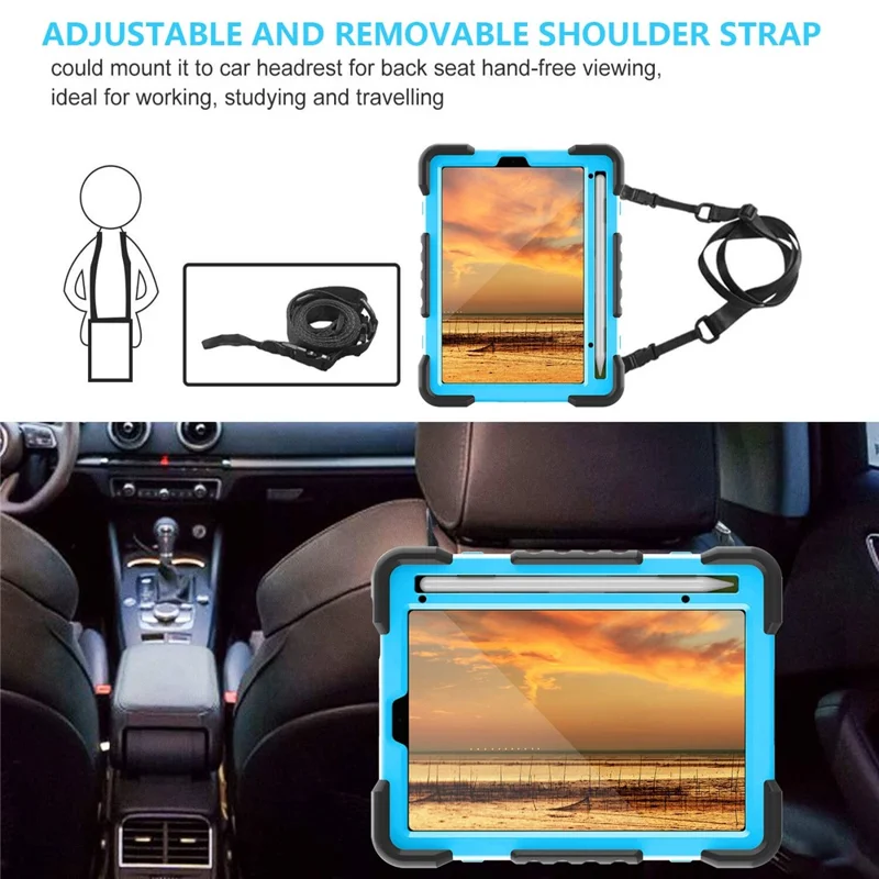 360-degree Rotating Kickstand Anti-Scratch Anti-Drop PC + Silicone Tablet Case with Shoulder Strap for iPad mini (2024) / mini (2021) - Black / Blue
