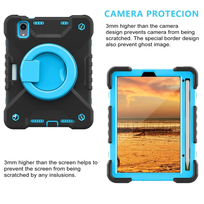 360-degree Rotating Kickstand Anti-Scratch Anti-Drop PC + Silicone Tablet Case with Shoulder Strap for iPad mini (2024) / mini (2021) - Black / Blue