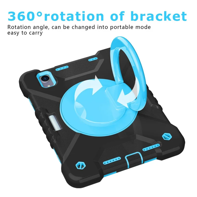 360-degree Rotating Kickstand Anti-Scratch Anti-Drop PC + Silicone Tablet Case with Shoulder Strap for iPad mini (2024) / mini (2021) - Black / Blue