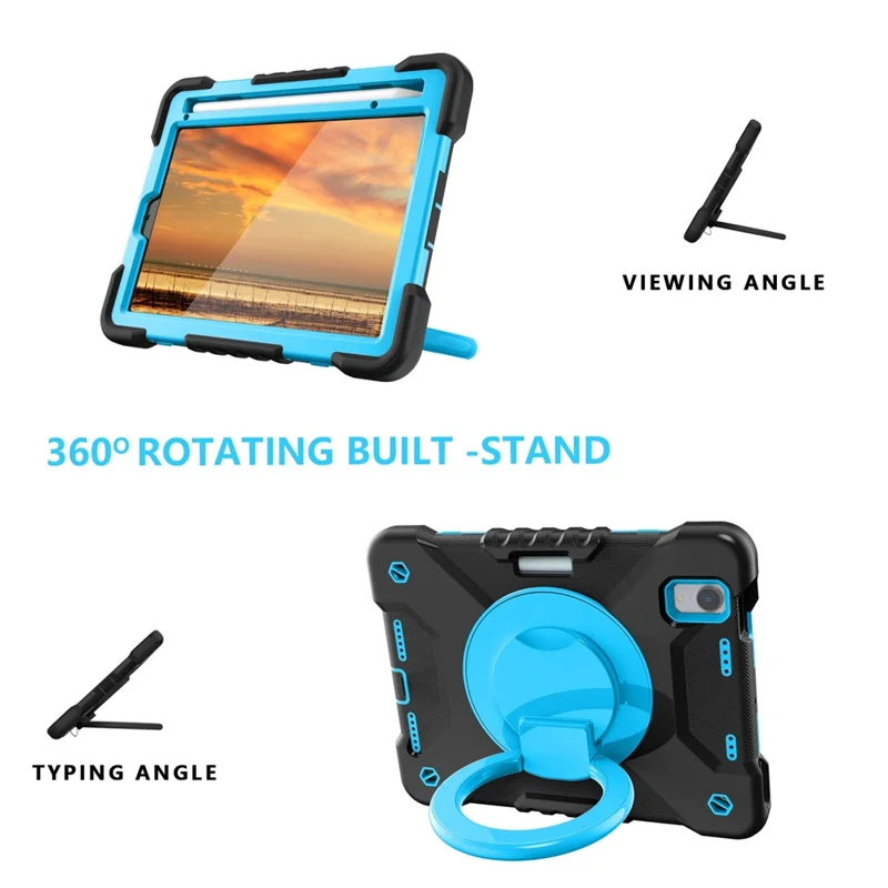 360-degree Rotating Kickstand Anti-Scratch Anti-Drop PC + Silicone Tablet Case with Shoulder Strap for iPad mini (2024) / mini (2021) - Black / Blue